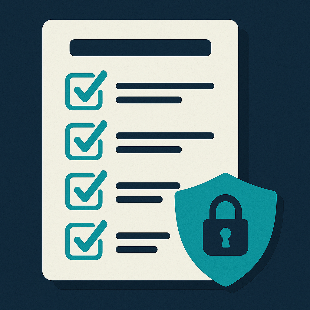 Lista visual com 6 ícones de checklist: sacar saldo, salvar seed, baixar comprovantes, exportar histórico, anotar wallet ID, confirmar e-mail