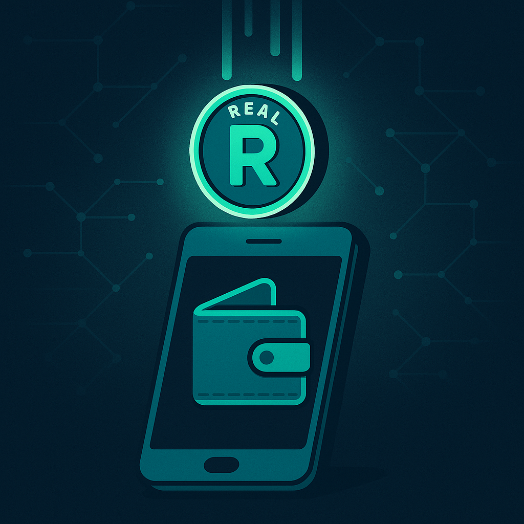 Smartphone com PixGo Wallet recebendo um token DEPIX na Liquid Network