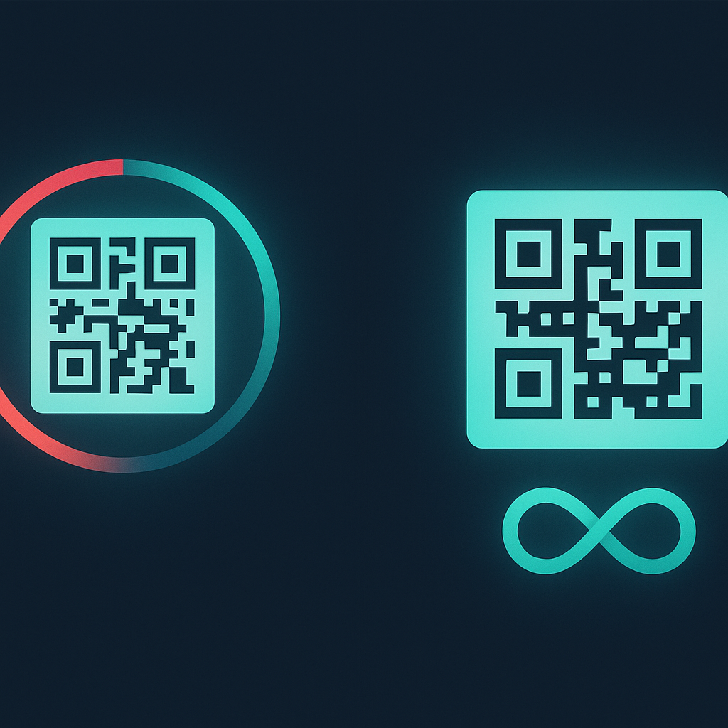 Comparativo: QR dinâmico com timer 20min vs QR permanente com loop infinito verde