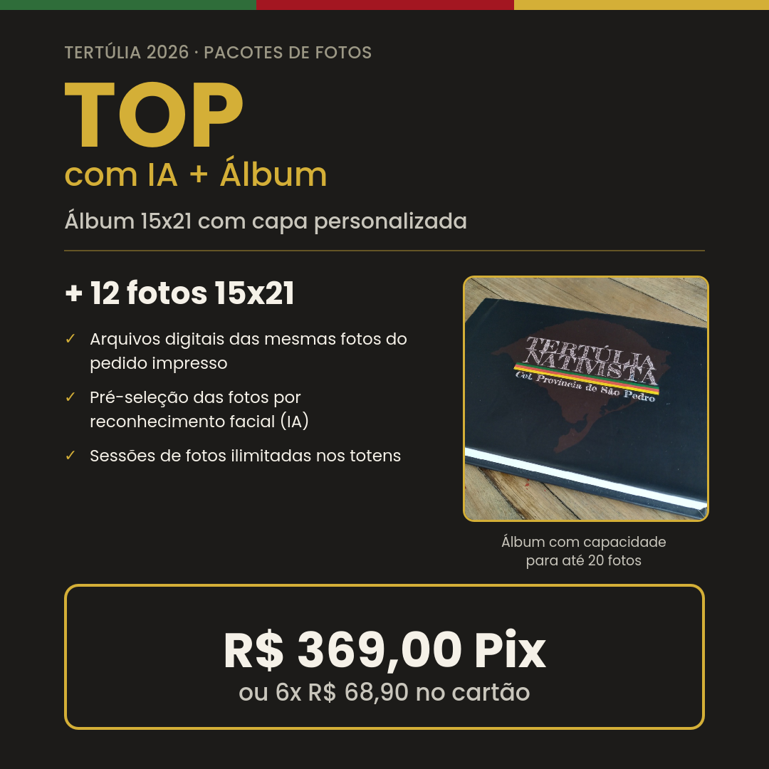 Pacote Top com IA - Tertúlia 2026 - 12 fotos impressas 15x21 + digitais + Álbum